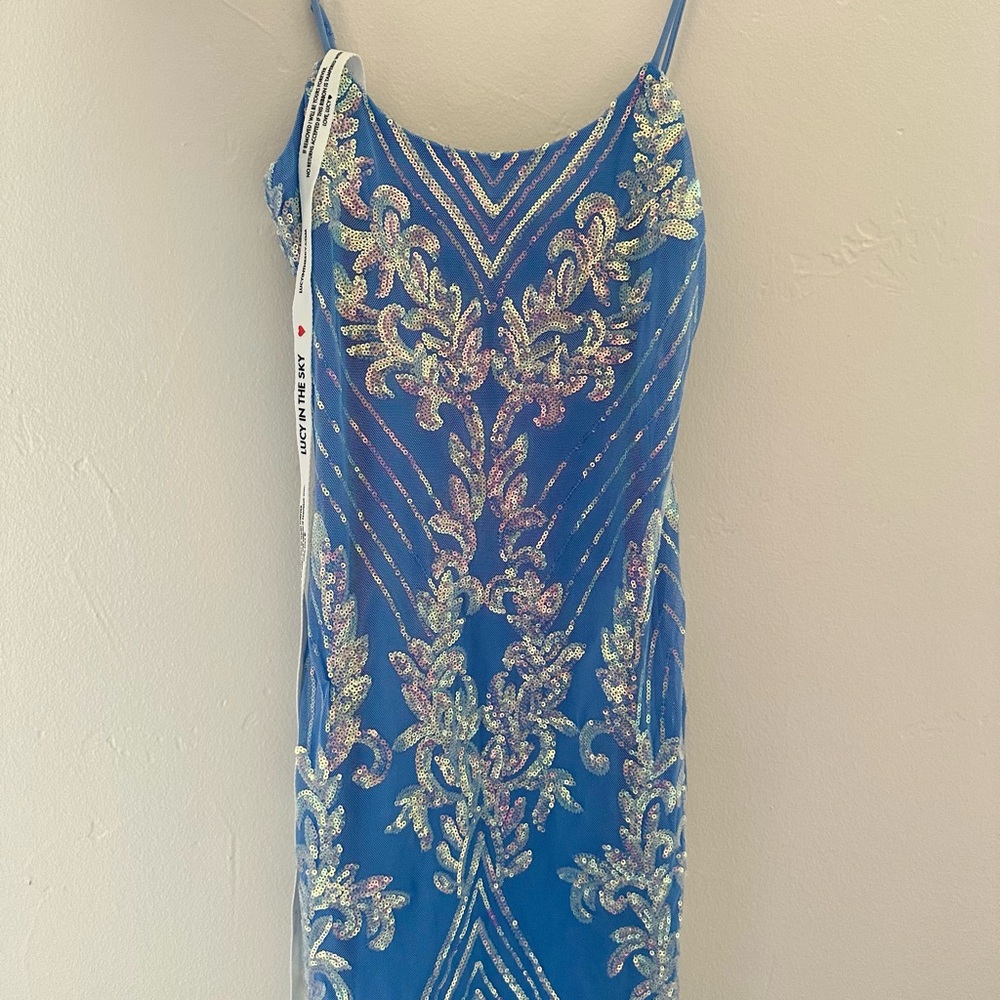 Blue Sequin Embellished Dress